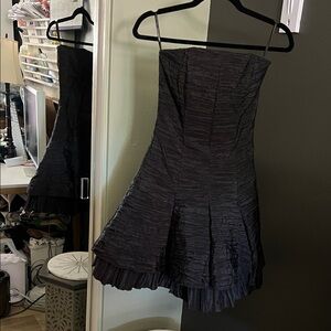 Jessica McClintock, 4, Ruched Strapless Mini Crinoline Black Textured Cocktail